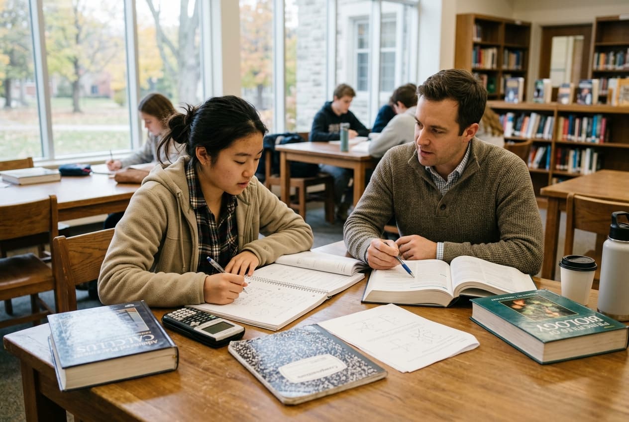 Advanced student studying AP/IB mathematics and science with a tutor