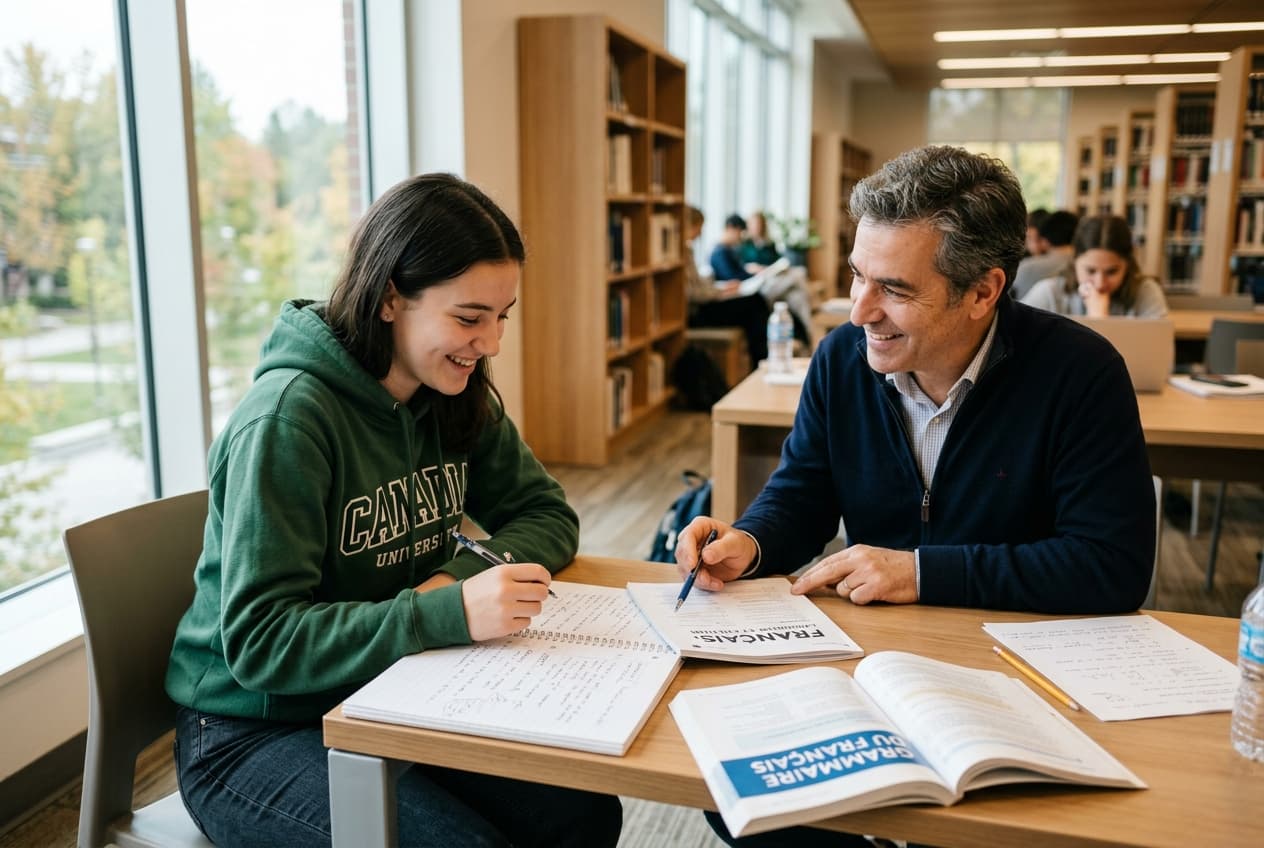 Student learning French with a professional tutor